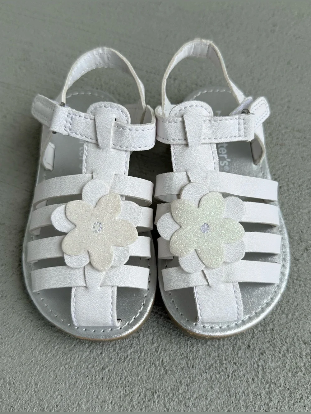 NWOT Carter's White Flower Toddler Spring Summer Faux Leather Sandals Size 7